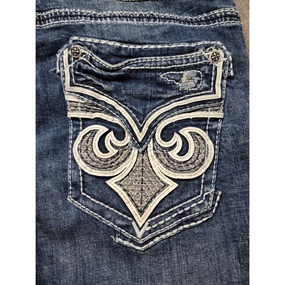 Affliction Other - Affliction Men's 34 Ace Straight Jeans Blue Distressed Embroidered Premium Denim
